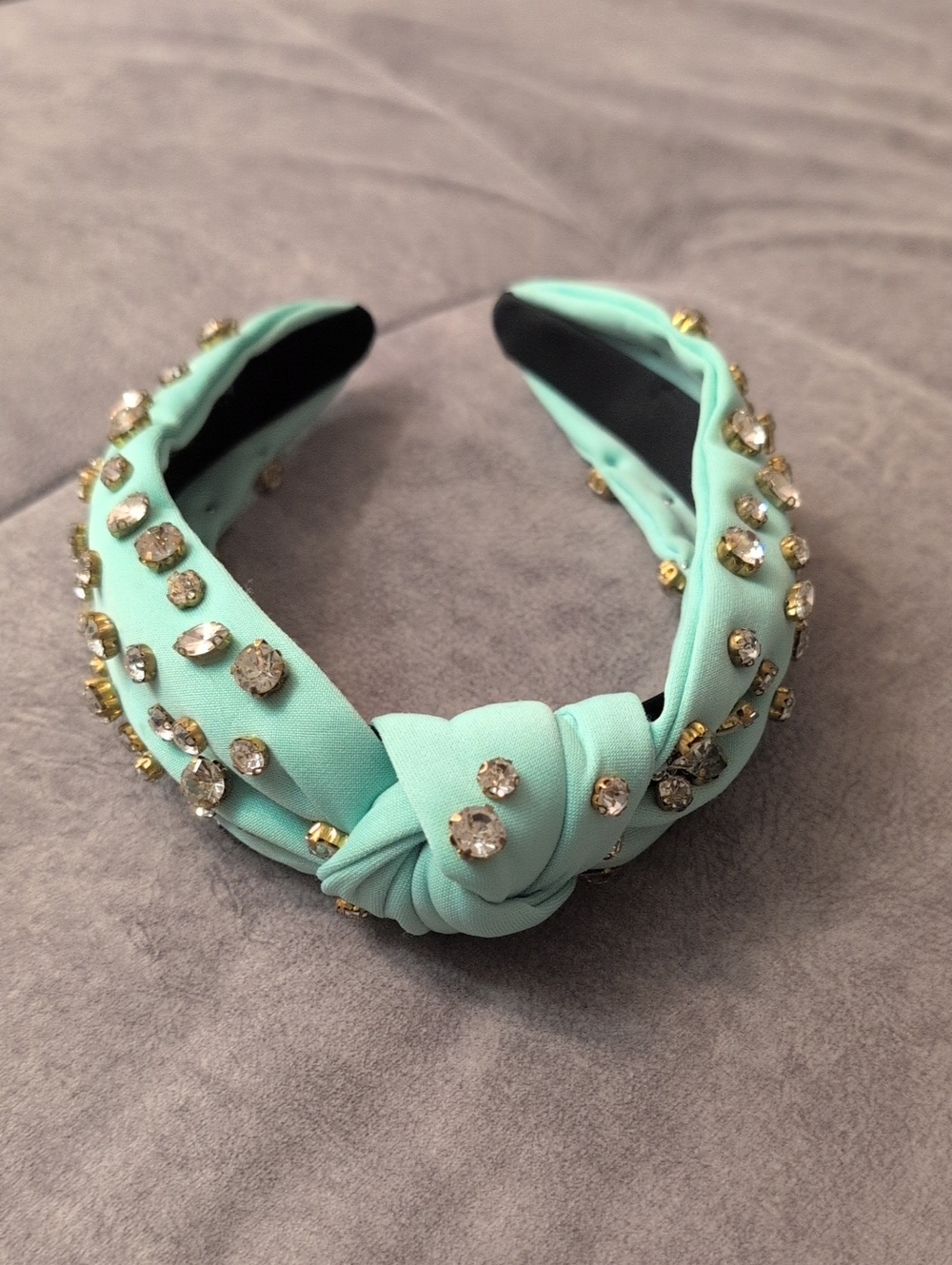 Crystal-Embellished Knot Headband - Mint